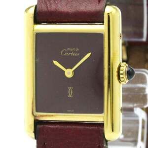 CARTIER Tank Vermeil Gold Plated Leater Hand-Winding Ladies Watch